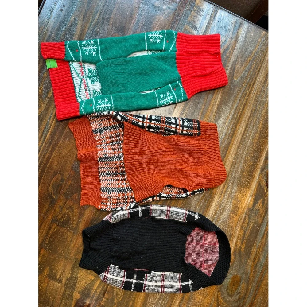 Small Dog Sweater Bundle Peanuts Snoopy Christmas Plaid Nicole Miller Set of 3 S